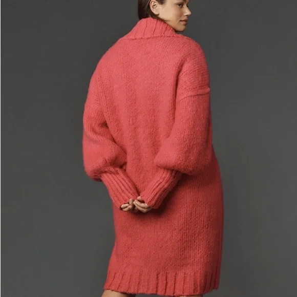 Anthropologie Brushed Cardigan Knit Sweater Coat Large Neon Pink - Picture 3 of 9